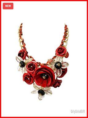 Chunky Flower Bib Necklace - Drama Collar Jewelry Set for Prom Party